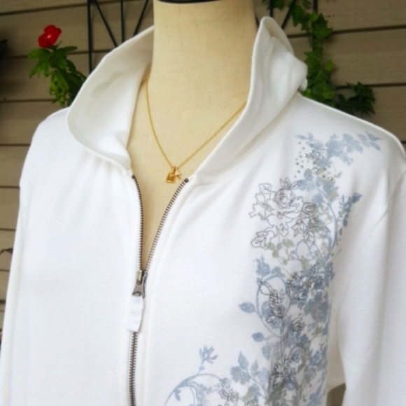 SONOMA ♡ White|Blue|Gray Embroidered|Embellished L|S Hoodie Jacket w/Pockets LP - Picture 13 of 16